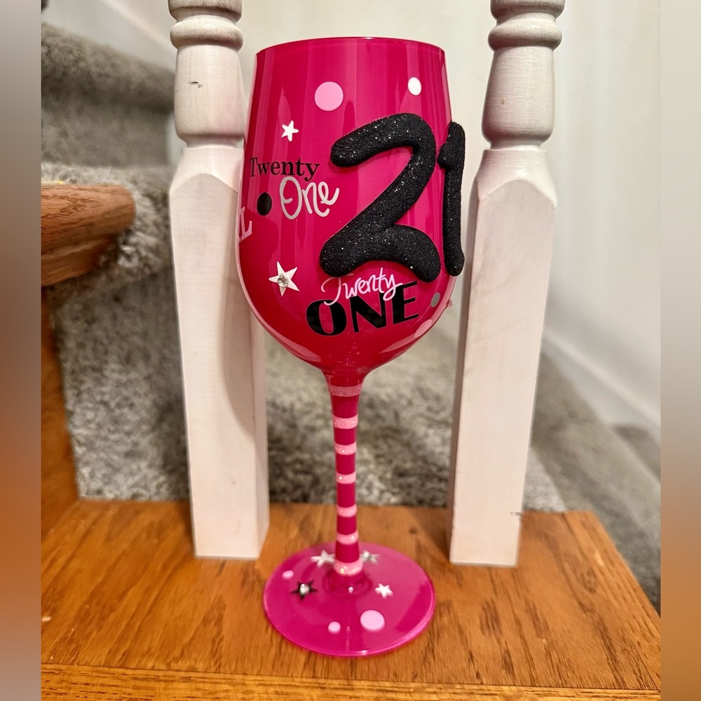 Magenta Hand-Painted Decorative Wine Glass with Star Accents